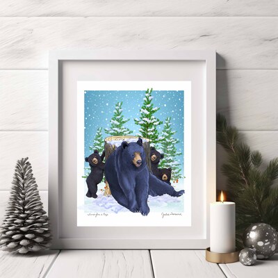 ART PRINT- TIME FOR A NAP - A Whimsical Drawing of a Black Bear Family - Art for the Winter Season - Brighten Any Room for the Holidays - image3